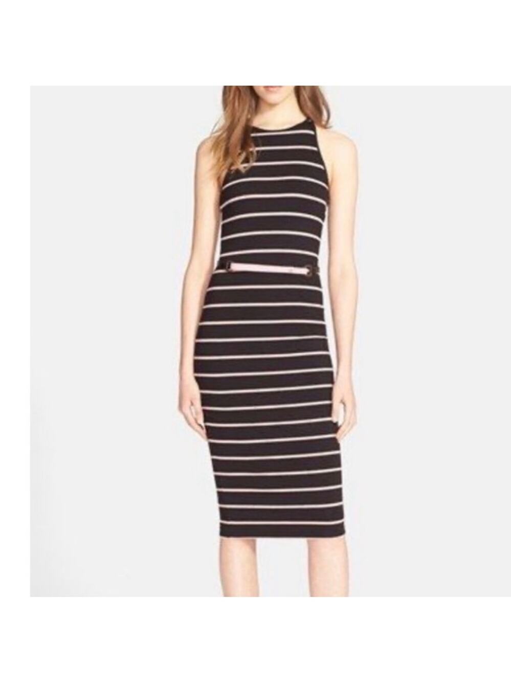Ted Baker Linn Striped Bodycon Dress, sleeveless, midi-length dress. Size 4